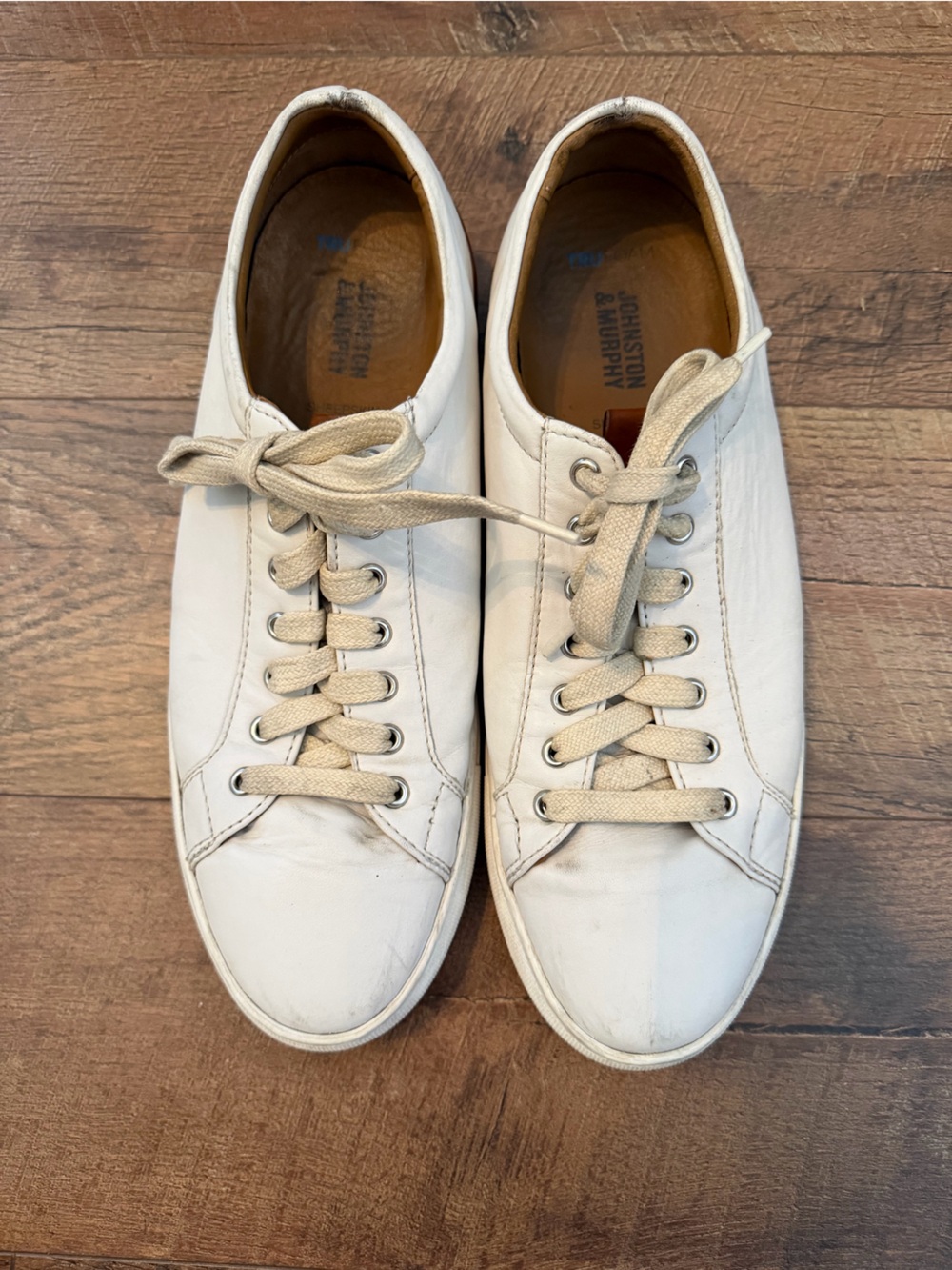 📦 Johnston & Murphy Sheepskin White Leather Low-Top Sneakers